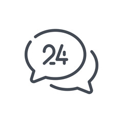 Poster - 24/7 online support line icon. Chat bubbles with assistant help message vector outline sign.