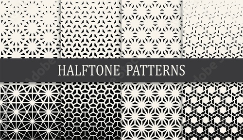 Tela black and white geometric seamless halftone pattern set