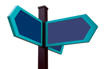 Wall Mural - Isolated blue arrow signs attached to black metal post. Copy space.