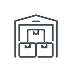 Poster - Storage warehouse line icon. Storage with boxes vector outline sign.