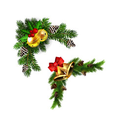 Wall Mural - Christmas decorations with fir tree golden jingle bells