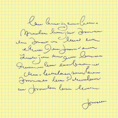 Aufkleber - Abstract sheet of paper with handwritten text, note with signature, hand drawn vector unreadable script