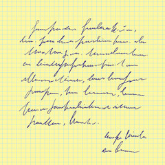 Aufkleber - Abstract sheet of paper with handwritten text, note with signature, hand drawn vector unreadable script