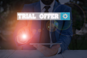 Aufkleber - Text sign showing Trial Offer. Business photo text A temporary free or discounted offer of a product or services