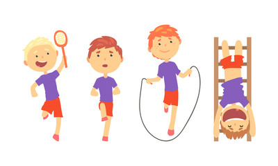 Poster - Children Doing Sport Activities Vector Illustrations Set