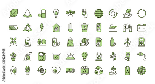environment ecology icons collection line and fill Poster Mural XXL