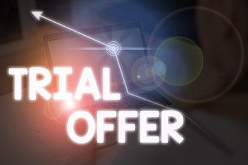 Aufkleber - Writing note showing Trial Offer. Business concept for A temporary free or discounted offer of a product or services