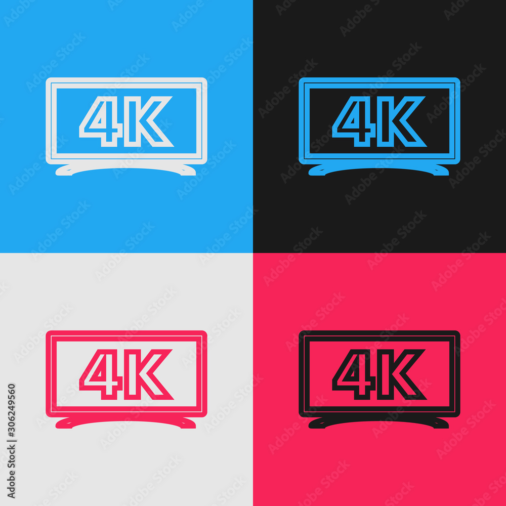 Color line Screen tv with 4k Ultra HD video technology icon isolated on ...