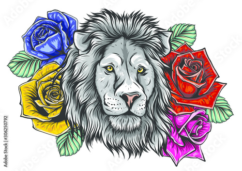 the-head-of-a-lion-in-a-flower-ornament-vector