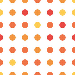 Poster - Seamless polka dot pattern in different colors. Orange theme. Sipmle flat vector wallpaper