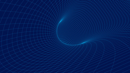 Poster - Vortex. Vector perspective curved grid. Wireframe abstract tunnel. 3D vector wormhole with a mesh structure.