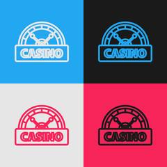 Color line Casino signboard icon isolated on color background. Vintage style drawing. Vector Illustration