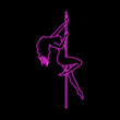 Vector silhouette of girl and pole with neon effect. Pole dance illustration for fitness, striptease dancers, exotic dance. Vector illustration EPS10 for logotype, badge, icon, logo, banner, tag.