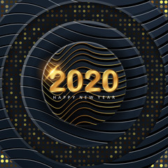 Wall Mural - New year 2020 banner with Abstract 3D Luxury vector Background and Glowing Halftone Pattern.