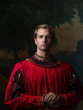 handsome man in a Royal red doublet