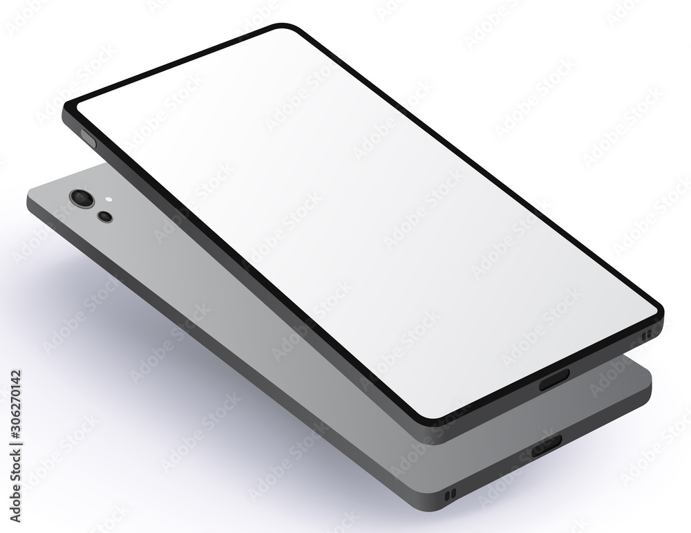 Mobile Phone Front and Back Side View. Vector Illustration With Blank Screen.