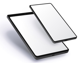 Poster - Tablet Computer and Mobile Phone Vector Illustration With Blank Screen.