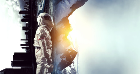 Wall Mural - spaceman and his mission. mixed media