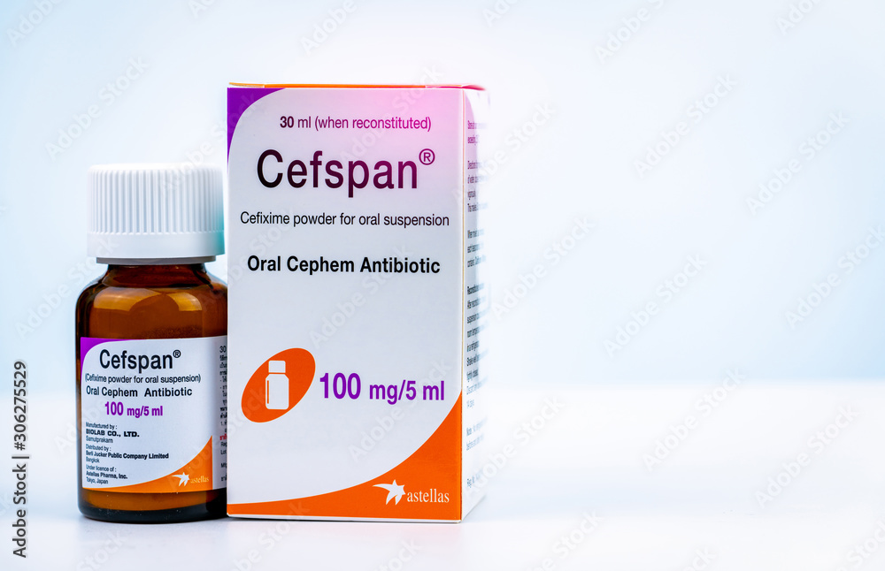 CHONBURI, THAILAND-JULY 29, 2018 : Cefspan 100 mg/5 ml. Oral Cephem ...