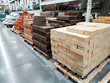 Various sorts of bricks are sold in a large building materials store