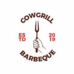 Wall Mural - hand bring grill spatula fork logo vector icon illustration