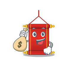 Sticker - Cute chinese scrolls cartoon character smiley with money bag