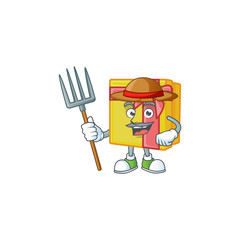 Sticker - Farmer yellow gift box cartoon character with hat and tools