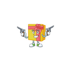 Sticker - Yellow gift box cartoon character as a Cowboy holding guns