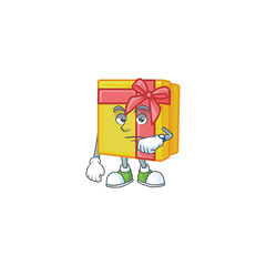 Poster - Waiting yellow gift box on cartoon mascot style design