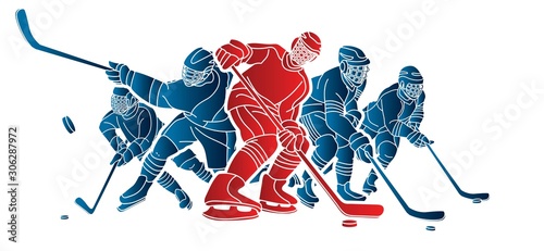 Photo Ice Hockey players action cartoon sport graphic vector.