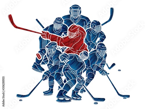 Photo Ice Hockey players action cartoon sport graphic vector.