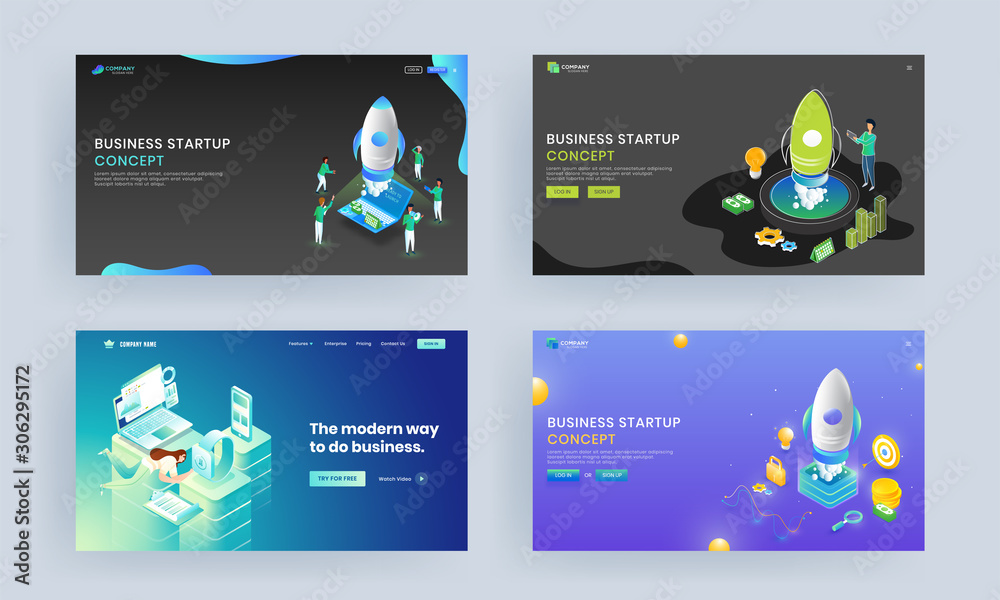 Business concept based landing page set with fast working employee in ...