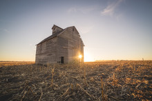 Sunset Abandoned Farm House In The Fall