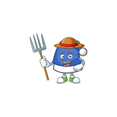 Poster - Farmer blue christmas hat cartoon character with hat and tools