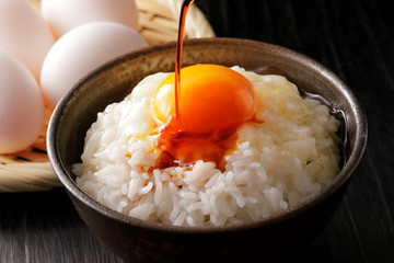 Wall Mural - 卵かけご飯　Raw egg on white rice, Japanese food