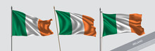Set Of Ireland Waving Flag On Isolated Background Vector Illustration