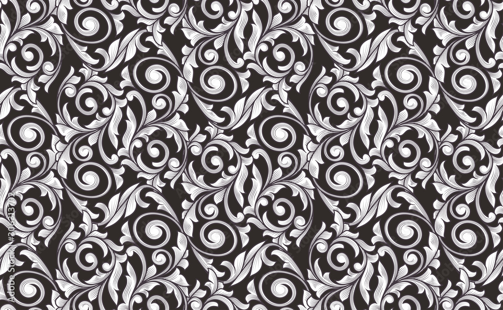 Fotografia Retro decorative black and white seamless pattern