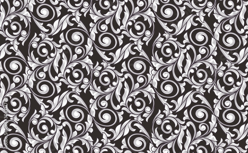 Photographie Retro decorative black and white seamless pattern