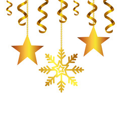 Canvas Print - snowflake with stars golden of christmas hanging design