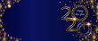 christmas golden banner, 2020 happy new year. Clock on new year s eve on a dark blue background with Golden snowflakes. Vector card.