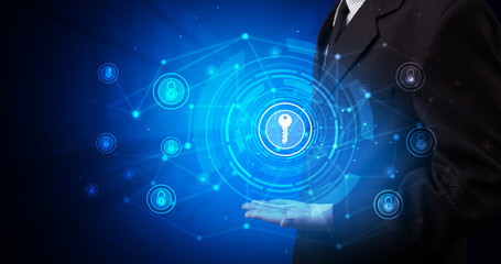 Aufkleber - Young person holding hologram screen displaying security infomartions