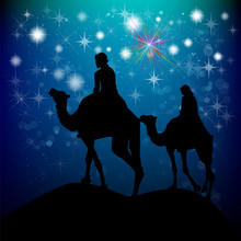 Christmas Star Camels With The Magi. Vector