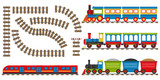 Fototapeta  - Cartoon railway and train. Set of cartoon trains. Vector illustration.