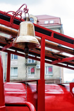 Old Skool Fire Bell On A Red Fire Truck.