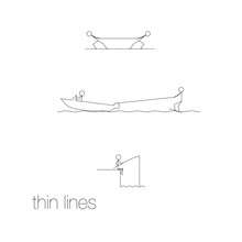 Life Situations In Thin Lines. Fishing, Water Skiing, Tug Of War
