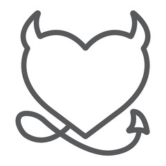 Poster - Devil Heart Valentine line icon, love and holiday, devil heart sign, vector graphics, a linear pattern on a white background, eps 10.
