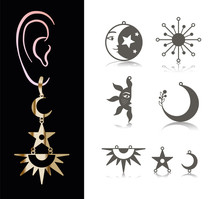 5 Earring Designs. Cutout Silhouettes With Half Moon, Star, Sun, Space, Sunshine. Astronomy Design Is Suitable For Creating Dainty & Charm Jewellery (earrings, Necklace, Pendant) And Christmas Decor. 