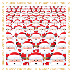 Wall Mural - Merry Christmas. A huge group of Santa Clauses on white background. Funny greeting card. Vector illustration.