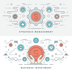 Poster - Flat Outline Business Investment and Management vector illustration.
