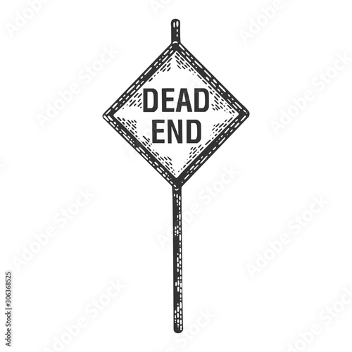 Fototapeta Dead end road sign sketch engraving vector illustration